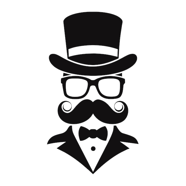 Man Hat Glasses Mustaches Tie Bow Black Vector Logo Gentleman Logo Hat And Bow Logo