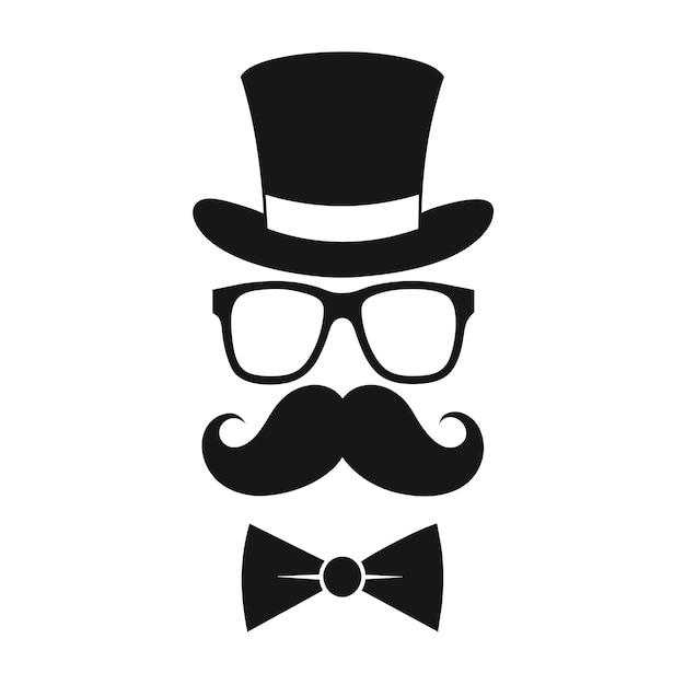 Man Hat Glasses Mustaches Tie Bow Black Vector Logo Gentleman Logo Hat And Bow Logo