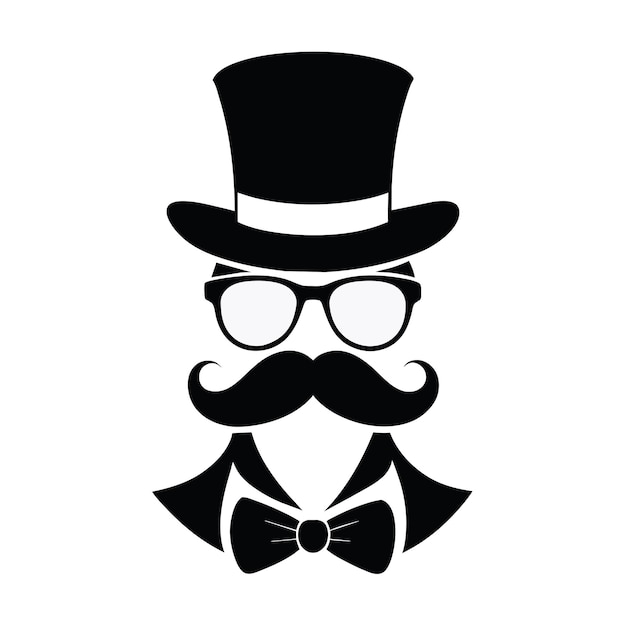 Man Hat Glasses Mustaches Tie Bow Black Vector Logo Gentleman Logo Hat And Bow Logo