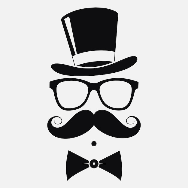 Man Hat Glasses Mustaches Tie Bow Black Vector Logo Gentleman Logo Hat And Bow Logo