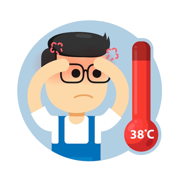 Man have a cold and high fever. checking body by using digital thermometer.