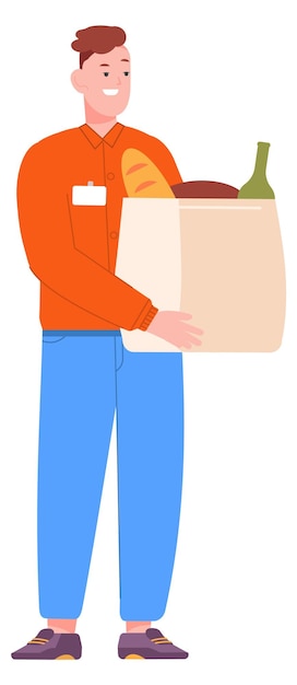 Man hold paper bag with groceries Food purchases