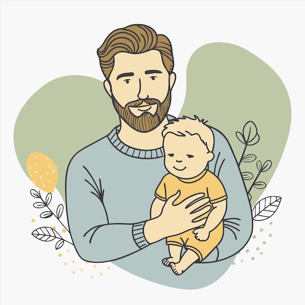 Vector a man holding a baby and a heart with a drawing of a baby