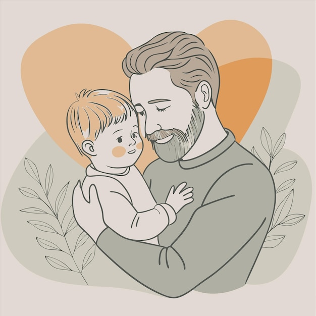 Vector a man holding a baby with a heart behind him