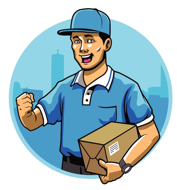 Vector a man holding a box that sayscardboardon it