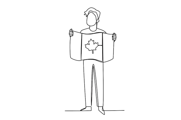 A man holding a Canadian flag Canada Day oneline drawing