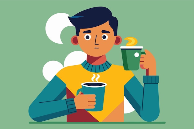 Vector a man holding a cup of coffee while a thought bubble appears above his head illustrate the concept of customer segmentation in digital advertising