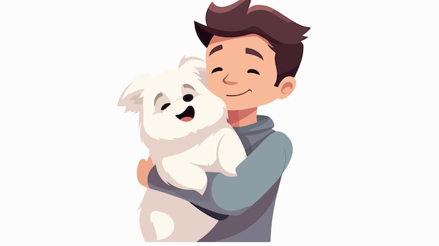 a man holding a dog and a white dog