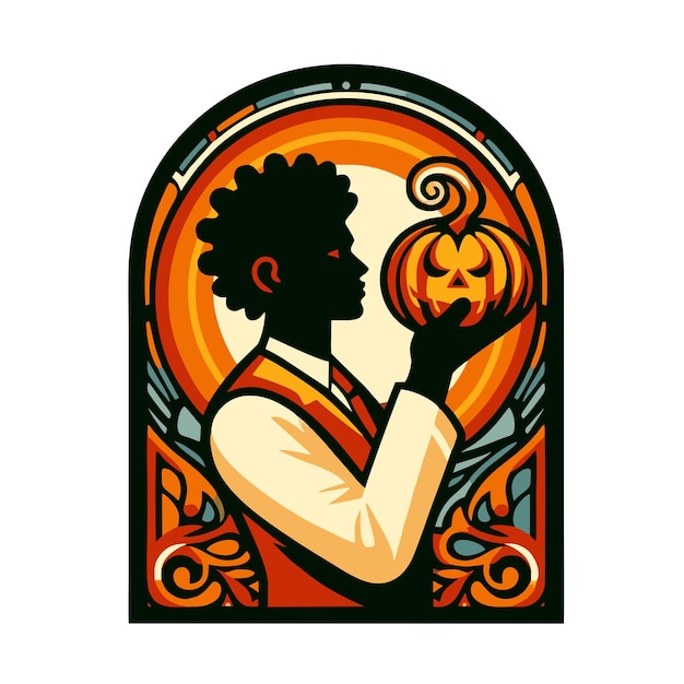 man holding halloween pumpkinks head