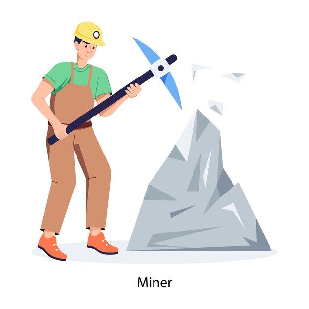 Vector a man holding a hammer and an arrow pointing to a mountain