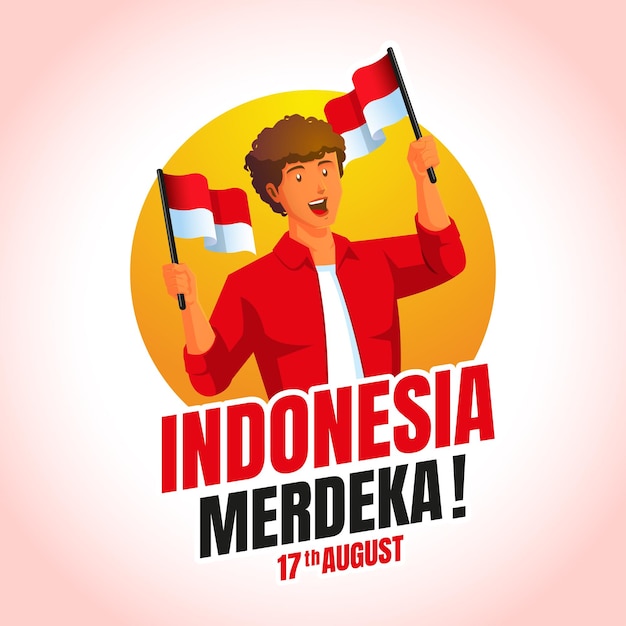 a man holding an indonesia flag celebrating indonesia independence day