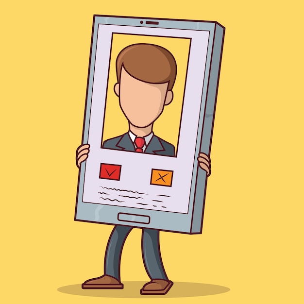 Man holding phone showing profile on dating app  . Social media, relationship design concept