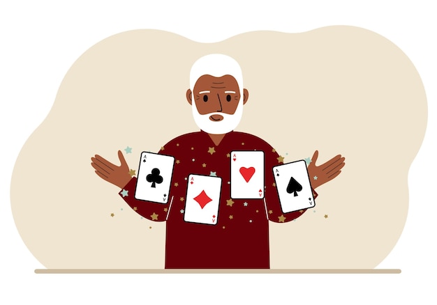 Man holding playing cards cards Playing combination of 4 aces or four of a kind