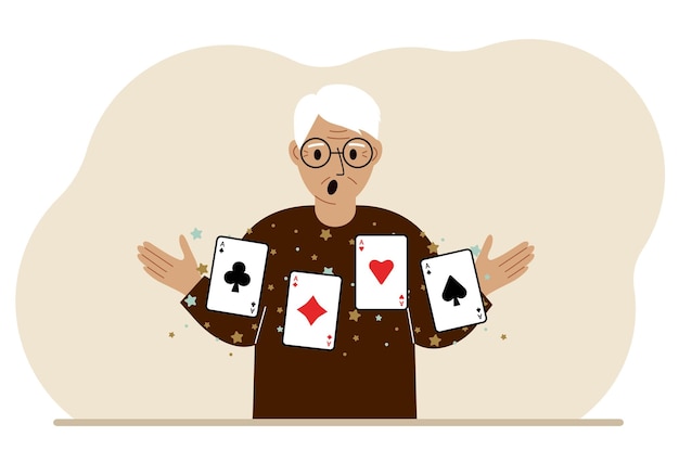 Man holding playing cards cards Playing combination of 4 aces or four of a kind