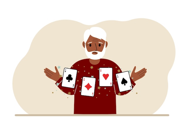 Man holding playing cards cards Playing combination of 4 aces or four of a kind