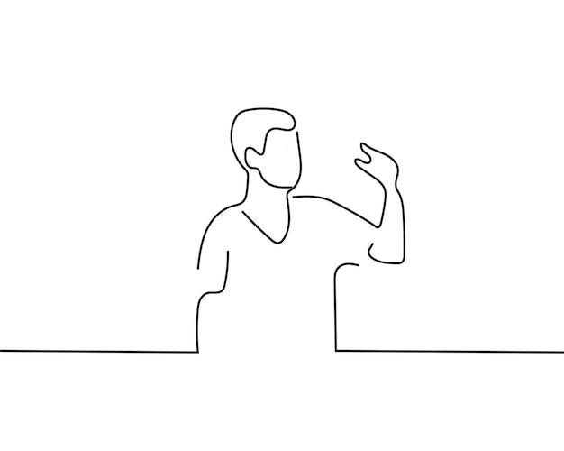 Man holding something very small line drawing or continuous one line illustration