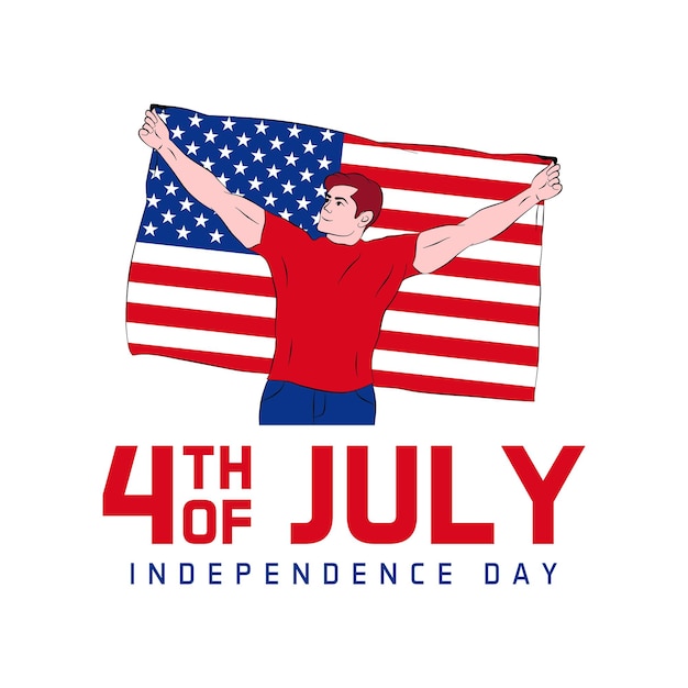 Man holding USA flag 4th of july independence day illustration hand drawn vector