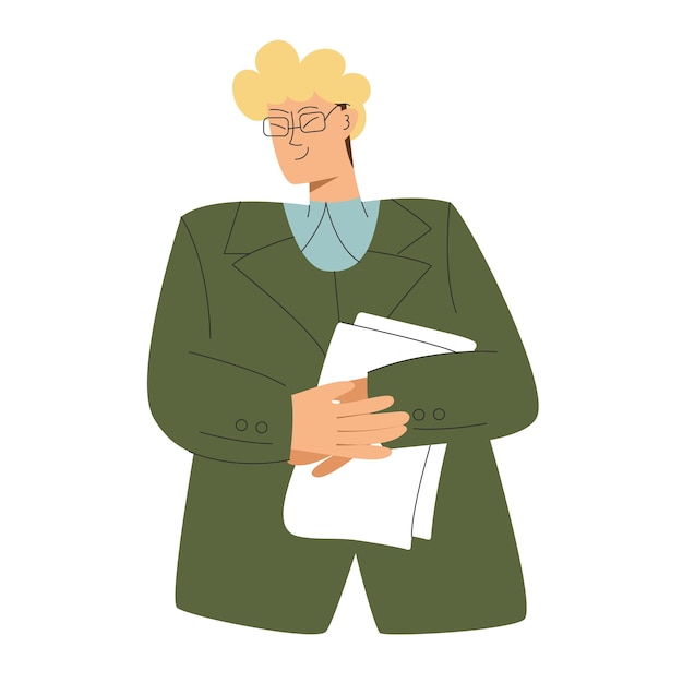 Man holding a work paper. Business person vector concept illustration