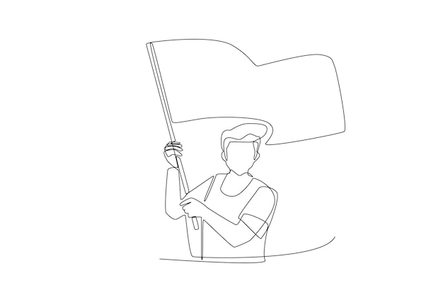 A man holds the flag on national hero day line art