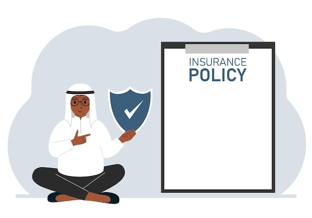 A man holds an insurance policy sign in his hands The concept of life insurance property or natural disasters