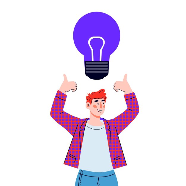 Man holds a light bulb as a sign of successful idea innovation and business solution