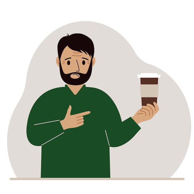 A man holds a paper cup with coffee