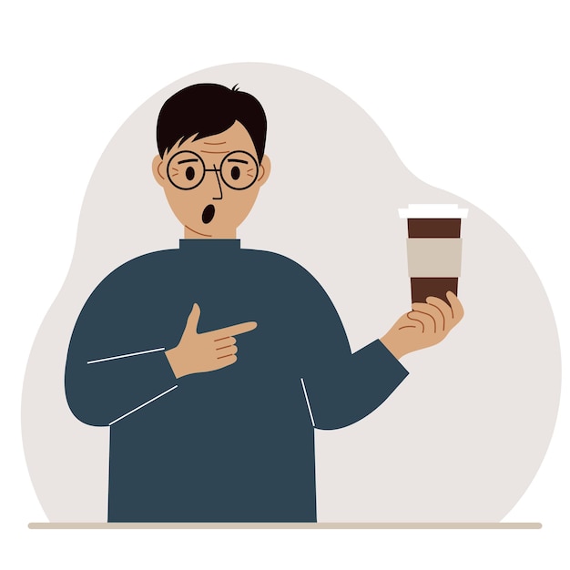 A man holds a paper cup with coffee