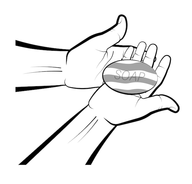 Man holds soap in palms Hand washing morning hygiene Disease Prevention Isolated vector on white background