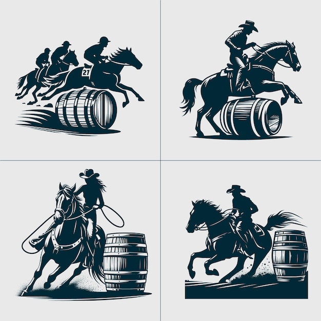 Vector a man on a horse and a barrel with a cowboy on it