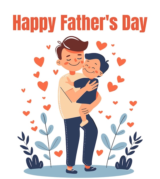 a man hugging a little boy with hearts around him vector illustrationai genereted