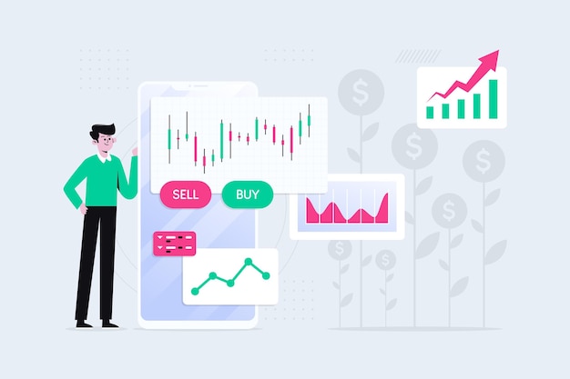 Man illustrated with stock exchange data