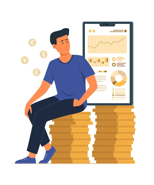 Man Investing and Getting Profit Concept Illustration