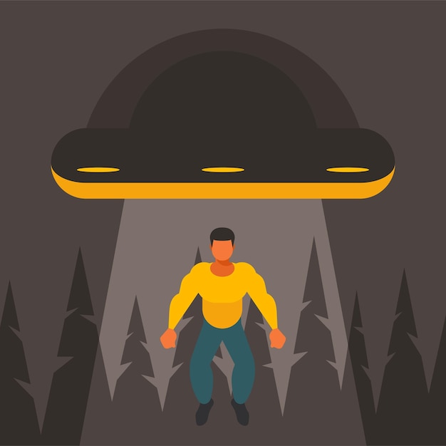 Vector a man is abducted by a ufo,, isolated on white background