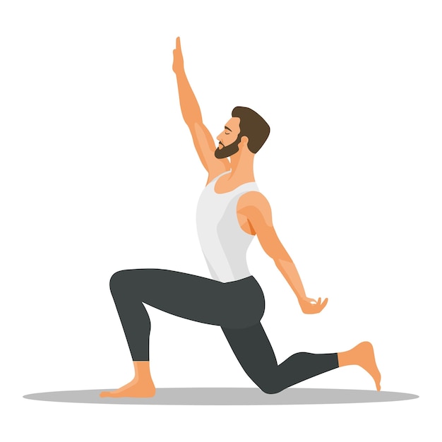 A man is doing yoga a flat illustration on a white background