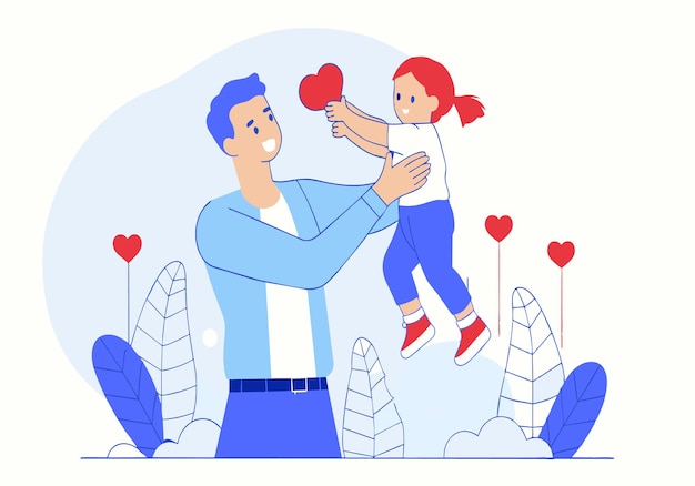 A man is holding a child and a heart