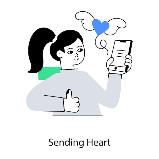 A man is holding a phone and a heart with the words sending heart on it.