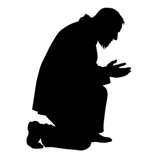 Vector a man is kneeling in front of a white background with a shadow of a man