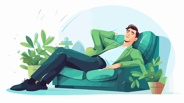 a man is laying on a couch with his legs crossed