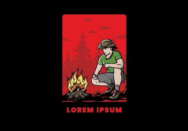 A man is lighting a bonfire illustration