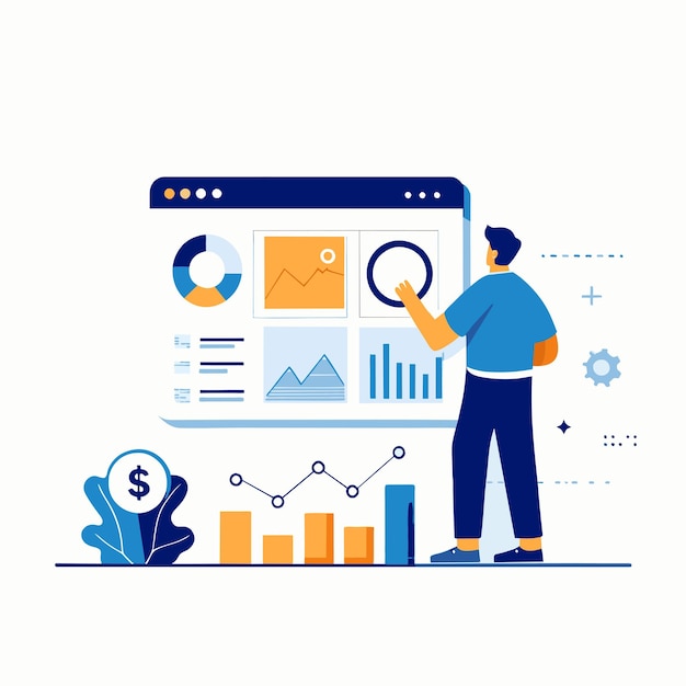 a man is looking at a graph business illustration