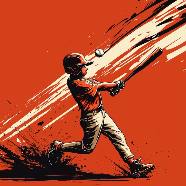 Vector a man is playing baseball with a red background