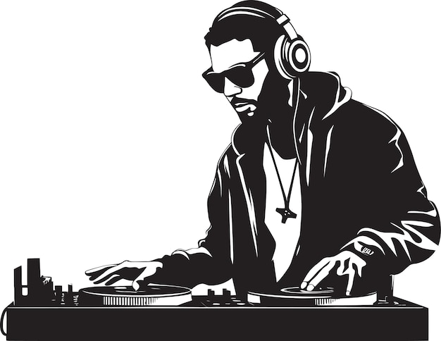 Vector a man is playing music on a table with a pair of headphones