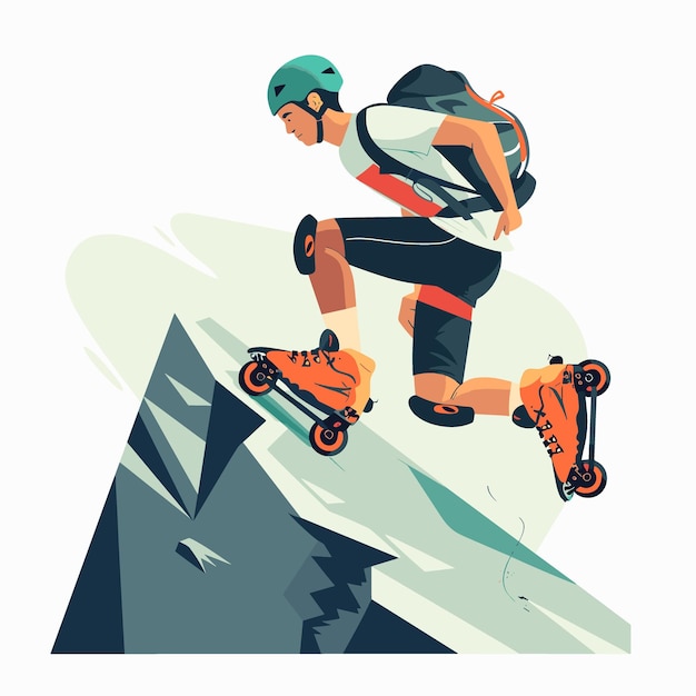 Vector a man is riding a skateboard down a mountain