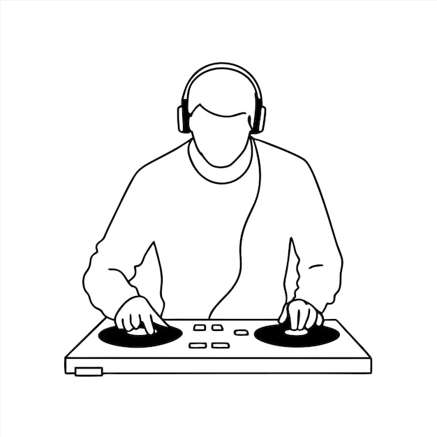 Vector a man is sitting at a table with headphones on his headphones