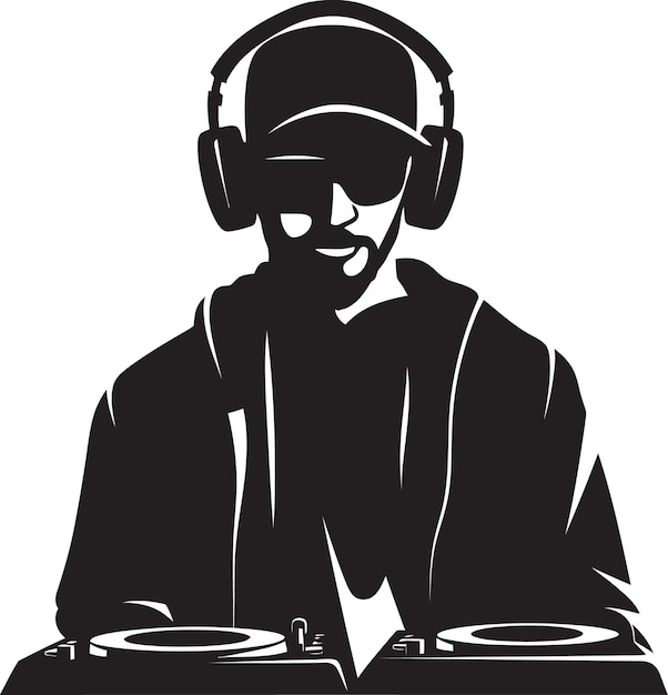 Vector a man is sitting at a table with a pair of headphones on it