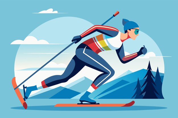 A man is skiing down a snowy slope navigating the terrain effortlessly Para nordic skiing Customizable Semi Flat Illustration