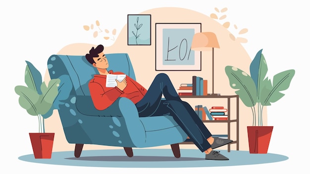 a man is sleeping on a couch with a picture of a man reading a book