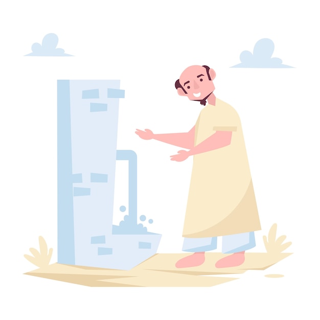 A man is standing next to a water fountain.