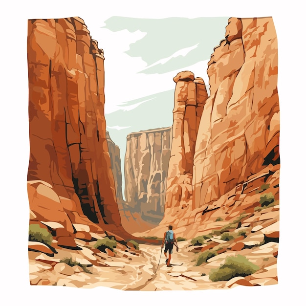 Vector a man is walking through a canyon with a picture of a man in a suit