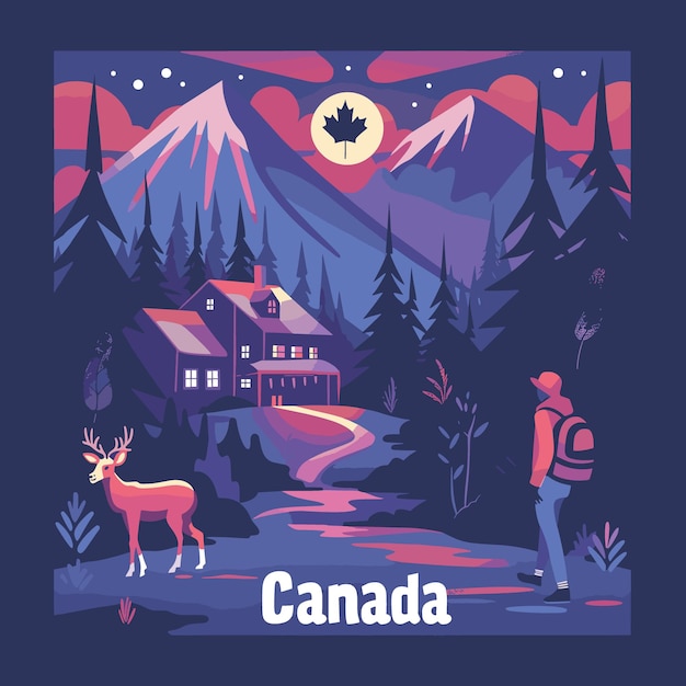 A man is walking in the woods in Canada